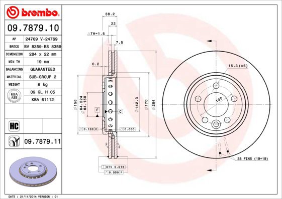 BREMBO brzdový kotouč 09.7879.11, sada 2 ks - Brake Disc