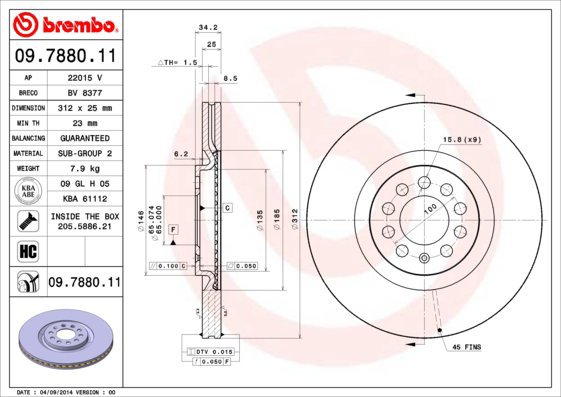 BREMBO brzdový kotouč 09.7880.11, sada 2 ks - Brake Disc