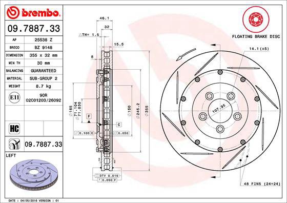 BREMBO brzdový kotouč 09.7887.33, sada 2 ks - Brake Disc