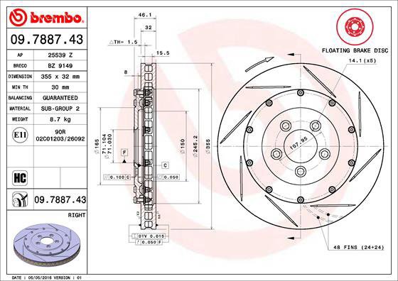 BREMBO brzdový kotouč 09.7887.43, sada 2 ks - Brake Disc