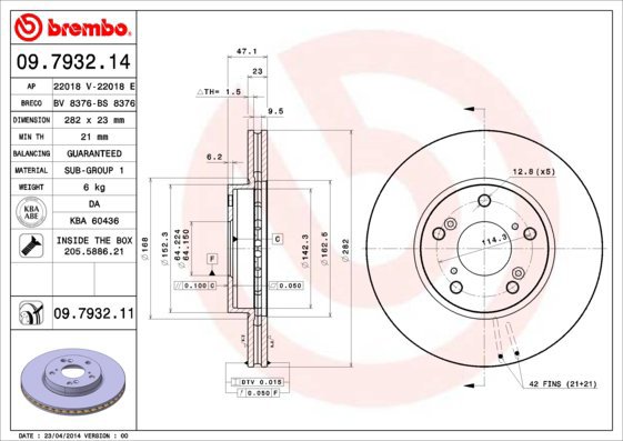 BREMBO brzdový kotouč 09.7932.14, sada 2 ks - Brake Disc