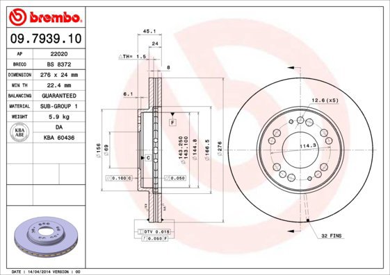 BREMBO brzdový kotouč 09.7939.10, sada 2 ks - Brake Disc