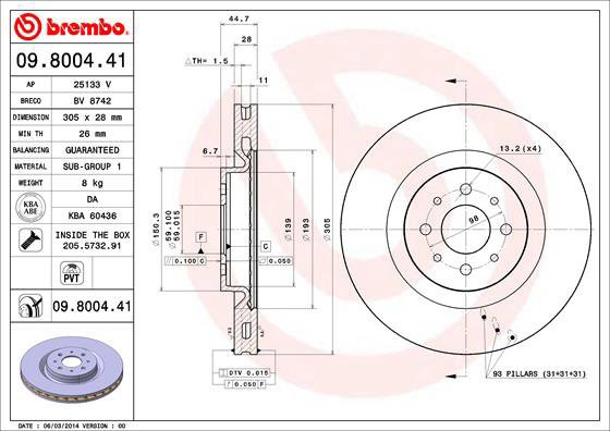 BREMBO brzdový kotouč 09.8004.41, sada 2 ks - Brake Disc