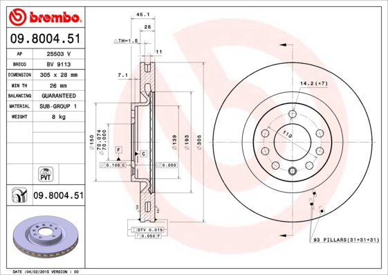 BREMBO brzdový kotouč 09.8004.51, sada 2 ks - Brake Disc
