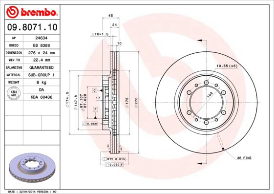 BREMBO brzdový kotouč 09.8071.10, sada 2 ks - Brake Disc