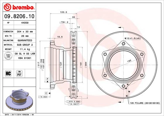 BREMBO brzdový kotouč 09.8206.10, sada 2 ks - Brake Disc