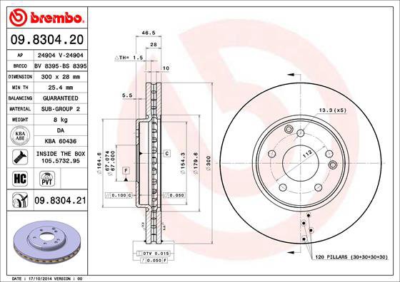 BREMBO brzdový kotouč 09.8304.21, sada 2 ks - Brake Disc