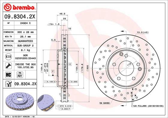 BREMBO brzdový kotouč 09.8304.2X, sada 2 ks - Brake Disc