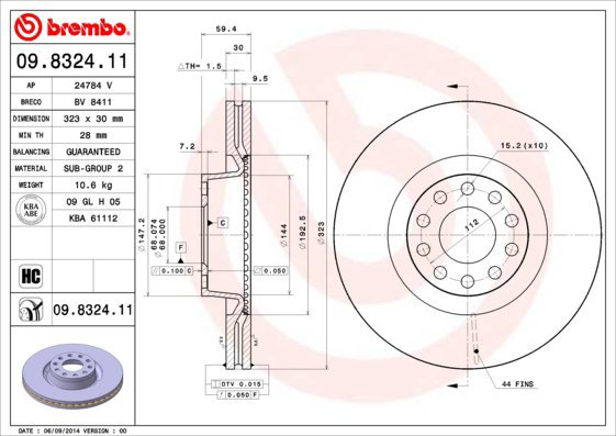 BREMBO brzdový kotouč 09.8324.11, sada 2 ks - Brake Disc