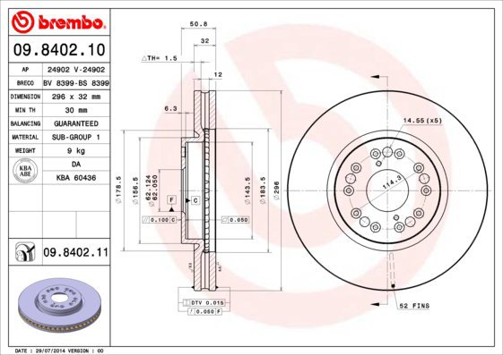 BREMBO brzdový kotouč 09.8402.11, sada 2 ks - Brake Disc