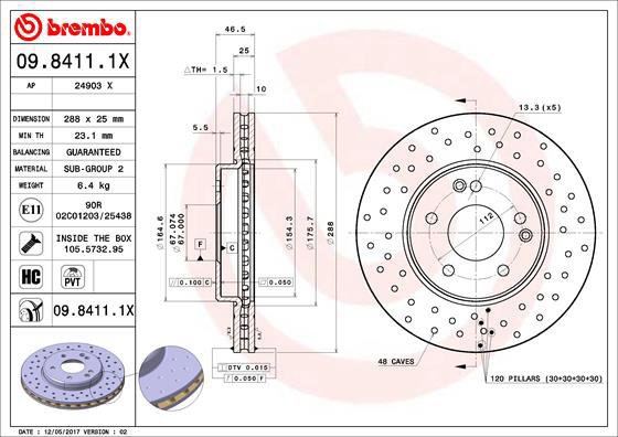 BREMBO brake disc 09.8411.1X, set of 2 - Brake Disc