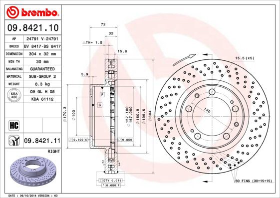 BREMBO brzdový kotouč 09.8421.10, sada 2 ks - Brake Disc