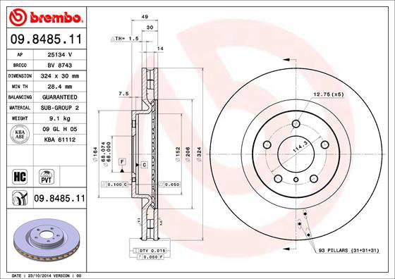 BREMBO brzdový kotouč 09.8485.11, sada 2 ks - Brake Disc