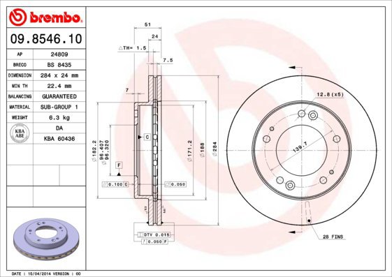 BREMBO brake disc 09.8546.10, set of 2 - Brake Disc