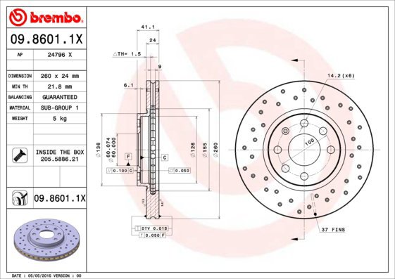 BREMBO brake disc 09.8601.1X, set of 2 - Brake Disc