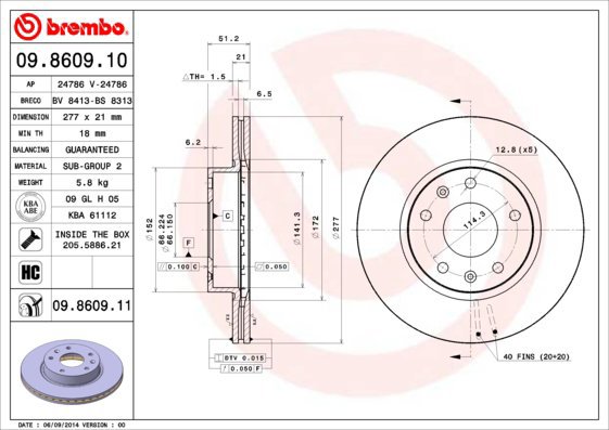 BREMBO brake disc 09.8609.10, set of 2 - Brake Disc