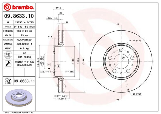 BREMBO brake disc 09.8633.11, set of 2 - Brake Disc