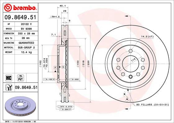 BREMBO brake disc 09.8649.51, set of 2 - Brake Disc