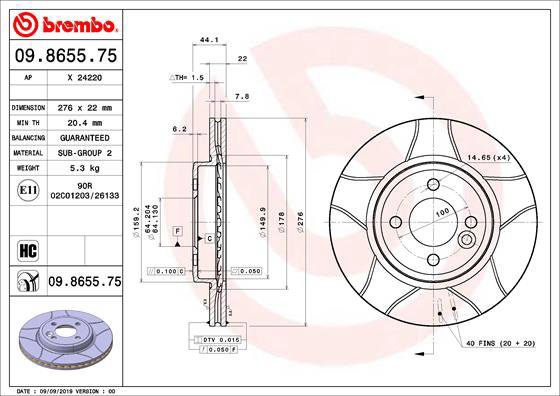 BREMBO brake disc 09.8655.75, set of 2 - Brake Disc