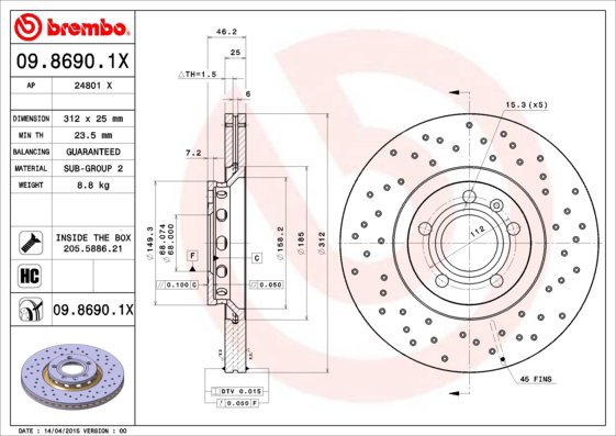 BREMBO brake disc 09.8690.1X, set of 2 - Brake Disc
