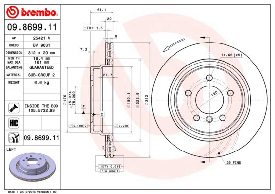 BREMBO brake disc 09.8699.11, set of 2 - Brake Disc