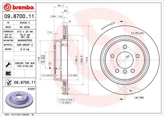 BREMBO brake disc 09.8700.11, set of 2 - Brake Disc