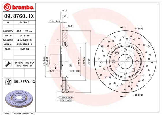 BREMBO brake disc 09.8760.1X, set of 2 - Brake Disc