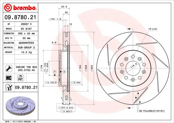 BREMBO brake disc 09.8780.21, set of 2 - Brake Disc