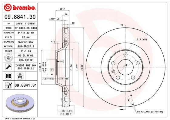 BREMBO brake disc 09.8841.30, set of 2 - Brake Disc