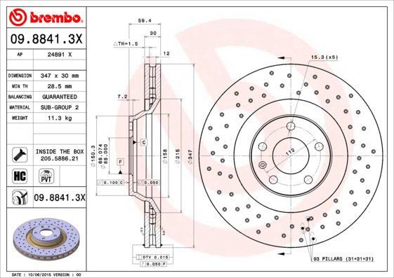 BREMBO brake disc 09.8841.3X, set of 2 - Brake Disc
