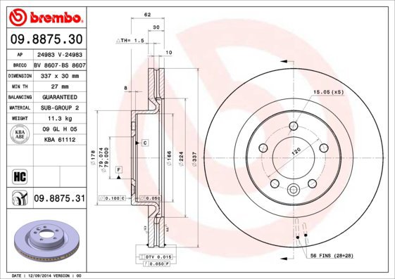 BREMBO brake disc 09.8875.30, set of 2 - Brake Disc