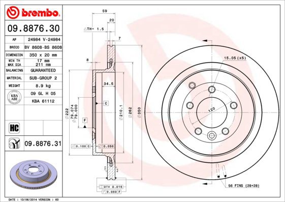 BREMBO brake disc 09.8876.31, set of 2 - Brake Disc