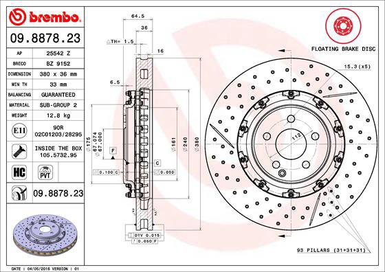 BREMBO brake disc 09.8878.23, set of 2 - Brake Disc