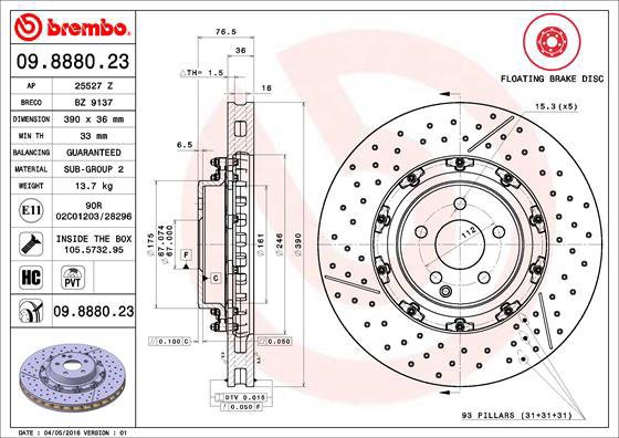 BREMBO brake disc 09.8880.23, set of 2 - Brake Disc