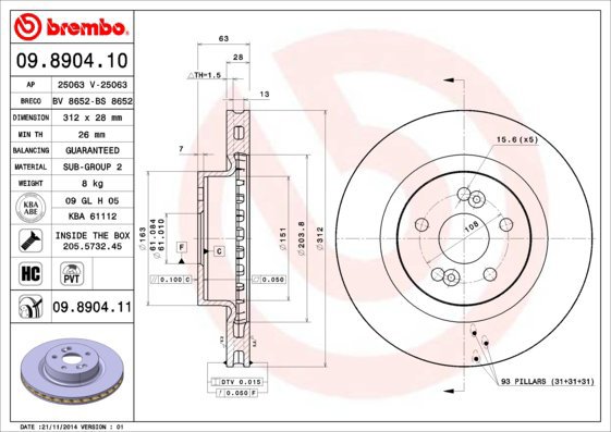 BREMBO brake disc 09.8904.10, set of 2 - Brake Disc