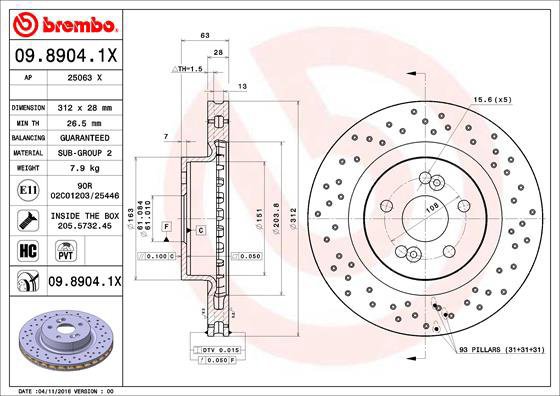 BREMBO brake disc 09.8904.1X, set of 2 - Brake Disc