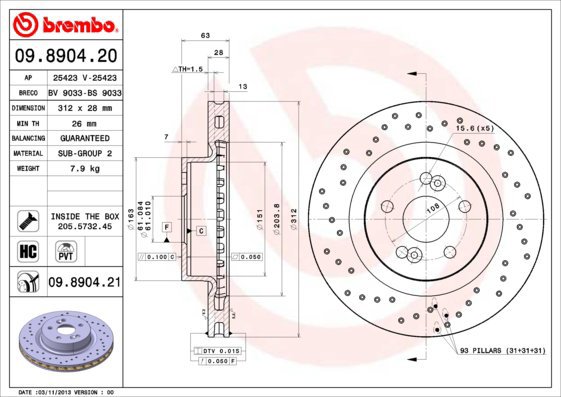 BREMBO brake disc 09.8904.20, set of 2 - Brake Disc