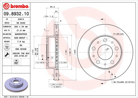 BREMBO brake disc 09.8932.10, set of 2 - Brake Disc