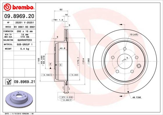 BREMBO brake disc 09.8969.20, set of 2 - Brake Disc