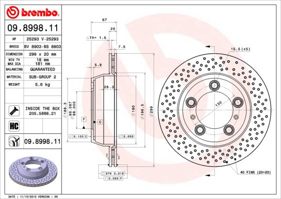 BREMBO brake disc 09.8998.11, set of 2 - Brake Disc