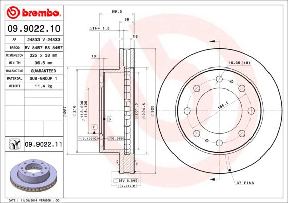 BREMBO brake disc 09.9022.10, set of 2 - Brake Disc