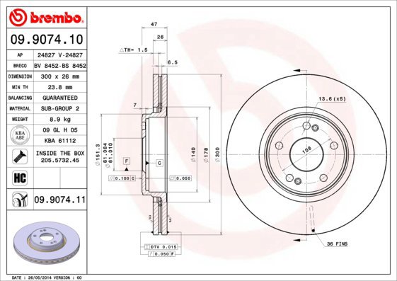 BREMBO brake disc 09.9074.10, set of 2 - Brake Disc