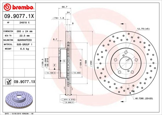 BREMBO brake disc 09.9077.1X, set of 2 - Brake Disc