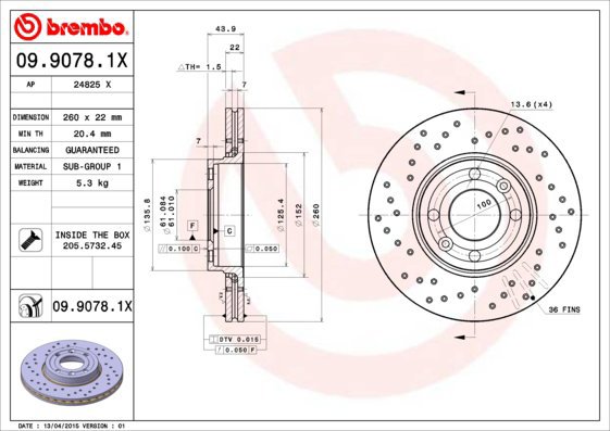 BREMBO brake disc 09.9078.1X, set of 2 - Brake Disc