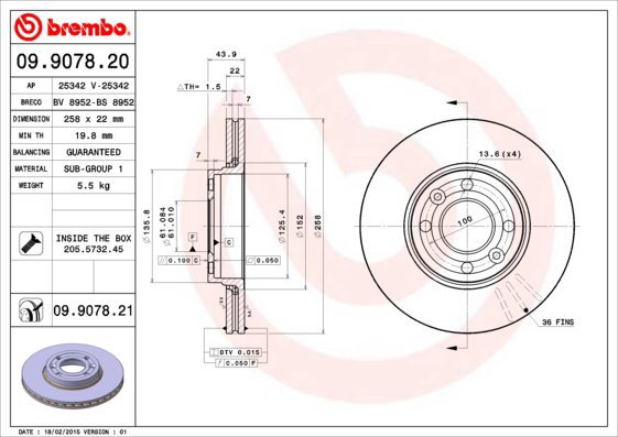 BREMBO brake disc 09.9078.21, set of 2 - Brake Disc