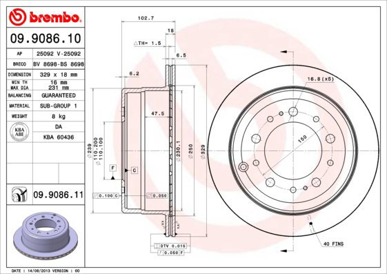 BREMBO brake disc 09.9086.11, set of 2 - Brake Disc
