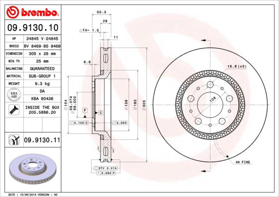 BREMBO brake disc 09.9130.10, set of 2 - Brake Disc