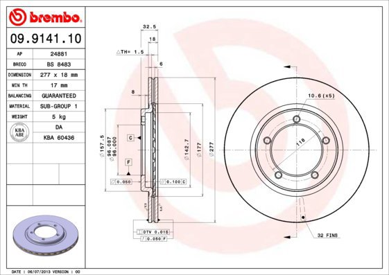 BREMBO brake disc 09.9141.10, set of 2 - Brake Disc