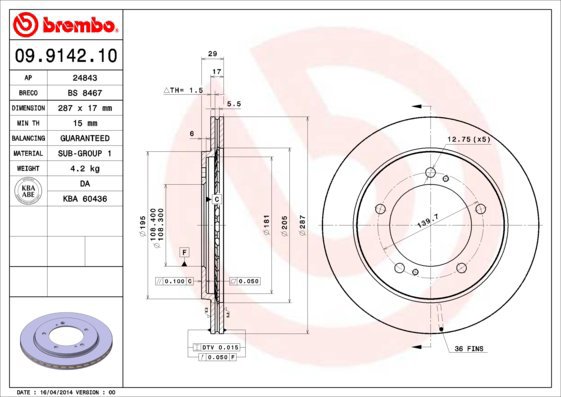 BREMBO brake disc 09.9142.10, set of 2 - Brake Disc