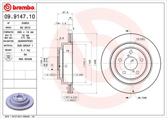 BREMBO brake disc 09.9147.10, set of 2 - Brake Disc